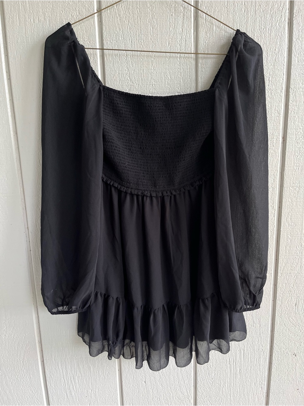 Aritzia Wilfred Tempest Mini Dress Smocked Chiffon in Black Size S